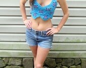 Crochet crop top, teal and purple granny square shirt
