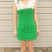 crochet dress, green and white, vintage style, go go dancer mod style, shell stitch, size small or xs