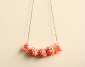 Japanese Kimono Fabric Necklace, Neon Orange Flowers from Japan