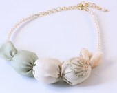Smoky Green and Pink Kimono Fabric Bracelet with Pearl Beads from Japan