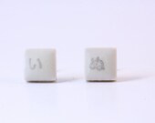 DOG in Hiragana - Kawaii Message Off-White Ceramic Tile Stud Earrings from Japan
