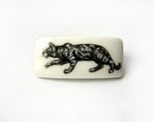 Animal Brooch Sneaking Cat,  cat brooch, black&white, miniature drawing by hand