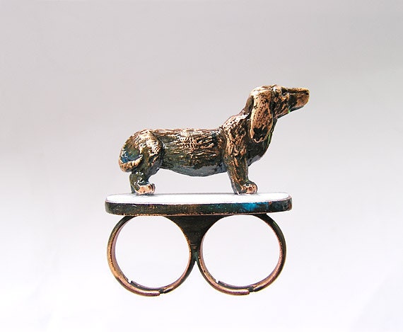 Double ring Cuprum Dog 2. Handmade (Copper), for pet lovers, jewelry dog sculpture, dog ring, brass knuckles