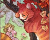 Cheshire Cat of Alice in Wonderland Illustration 11x14