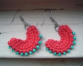 Crochet Beaded Earrings - Pink with Turquoise Beads