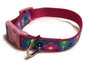 Dog Collar Colored Flowers - Adjustable - Medium Size 3/4"