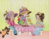 16x20 Print of Girls Tea Party Painting and Collage