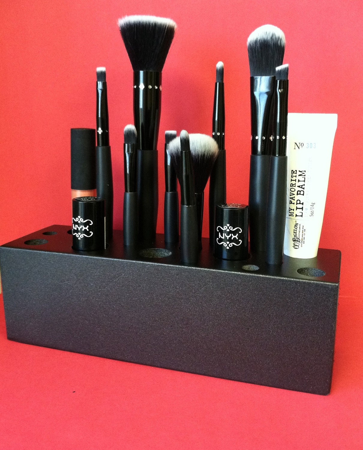 Handmade Wooden Makeup Brush Holder & Bathroom Organizer- Metallic Black