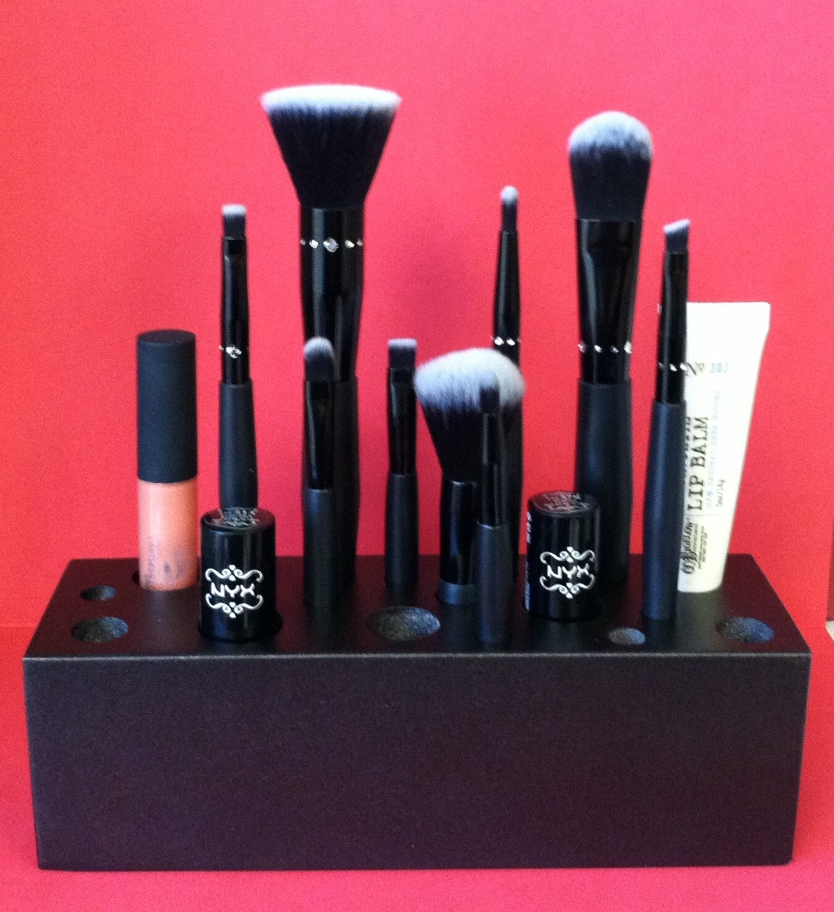 Handmade Wooden Makeup Brush Holder & Bathroom Organizer- Metallic Black