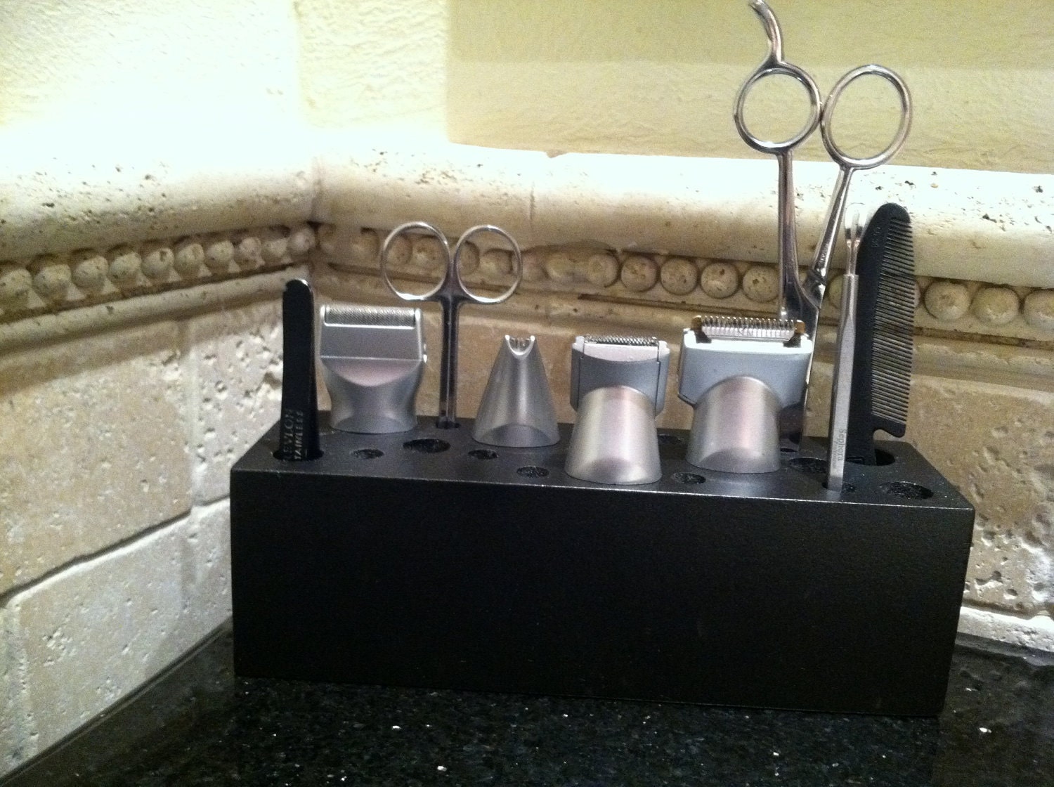 Handmade Wooden Makeup Brush Holder & Bathroom Organizer- Metallic Black
