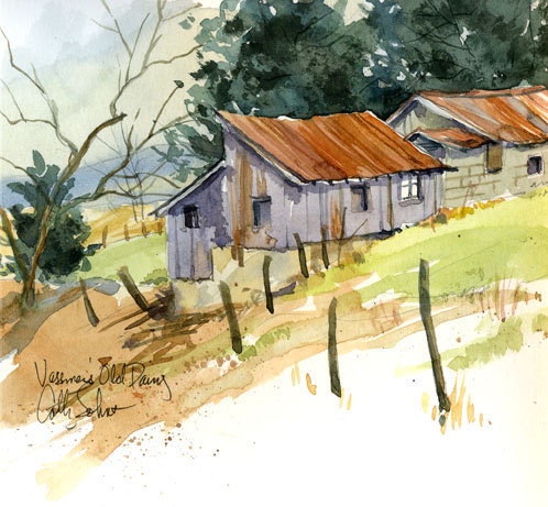 Dairy Barns- original watercolor