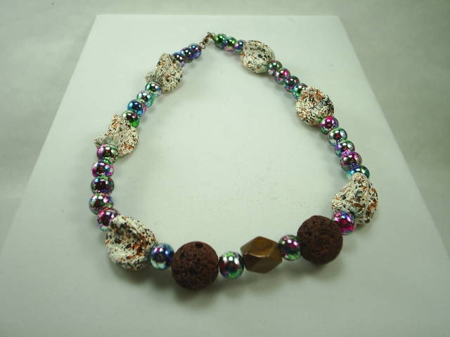 Lava and Tiger Eye Gemstone Necklace Handcrafted Metaphysical Design 2341MJ
