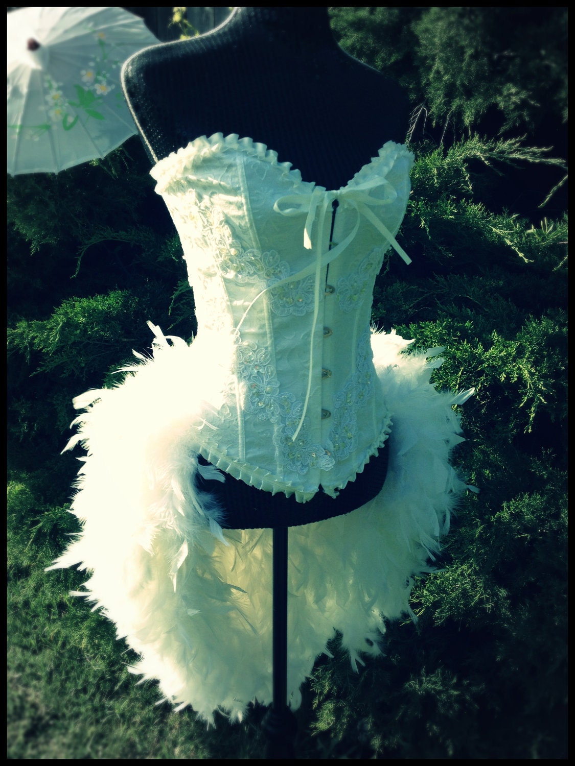 white burlesque corset dress