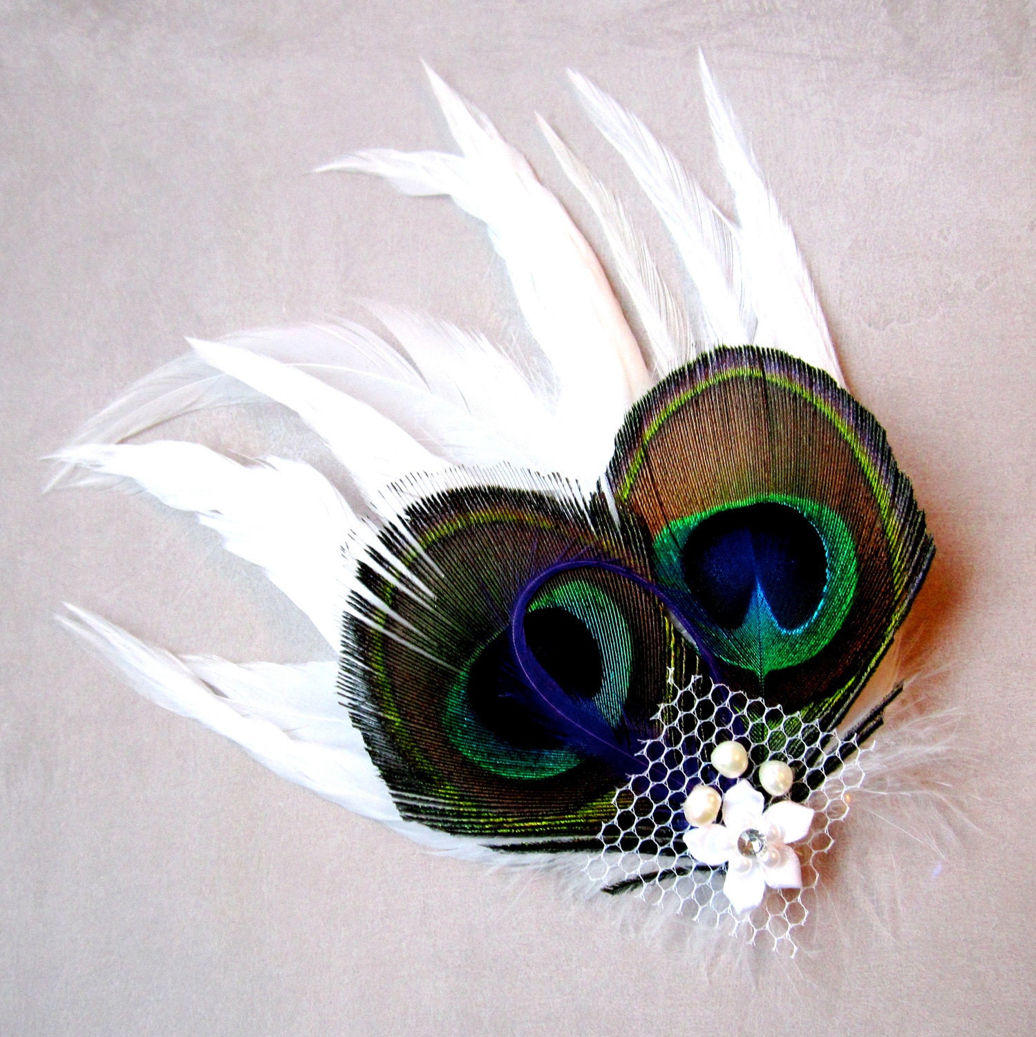 Wedding Peacock Bridal Feather Fascinator Ready to Ship