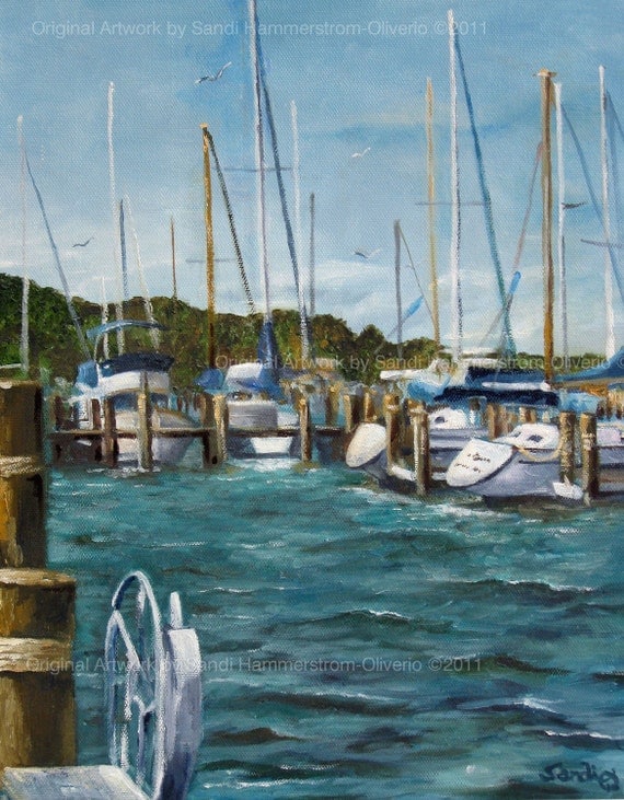 Nautical Oil Painting by Sandi - Boat Slips of Saugatuck, MI - 11 x 14