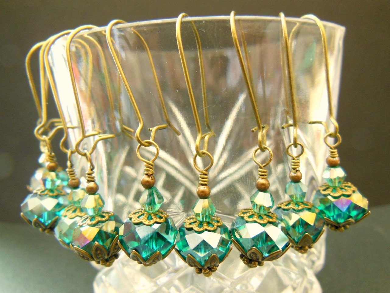 BRIDESMAIDS EARRINGS set of 5 teal peacock vintage earrings
