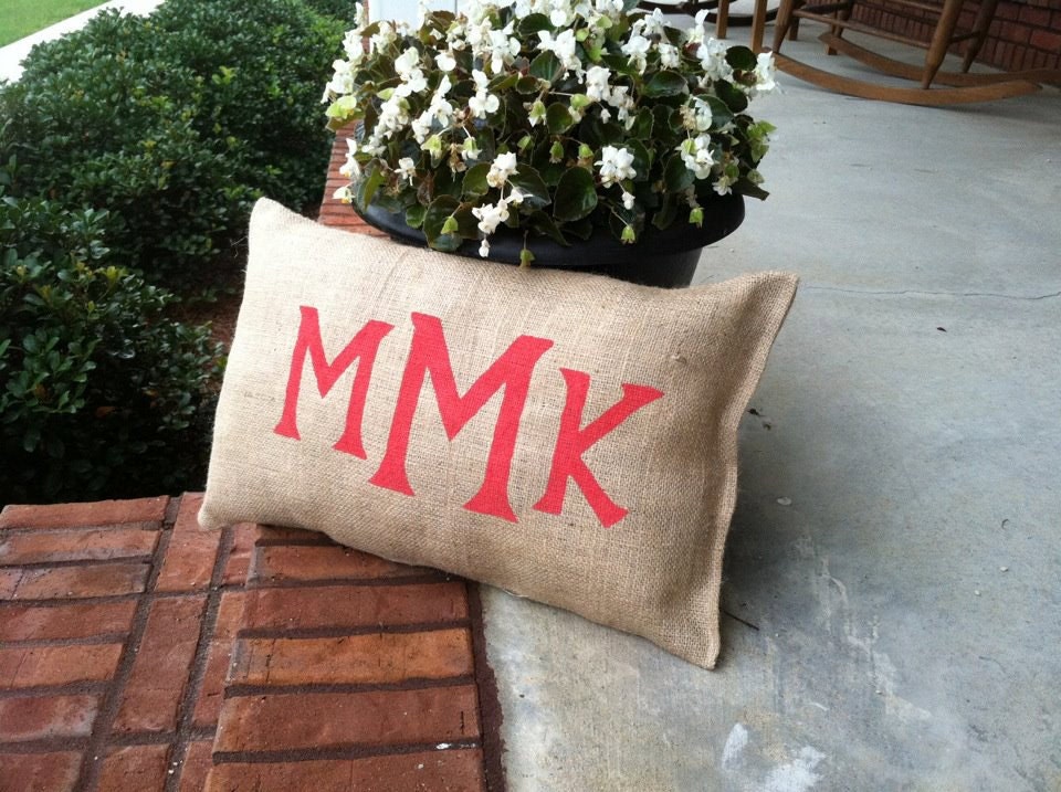 personalized monogram burlap pillow