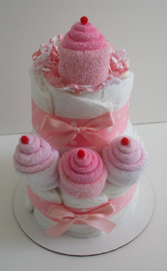Mini 2 Tier Pink Cupcake Diaper Cake