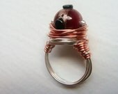 Minesweeper Ring - Wire Wrapped Red, Black, Silver, and Copper Ring