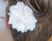 white cotton fabric flower hair clip