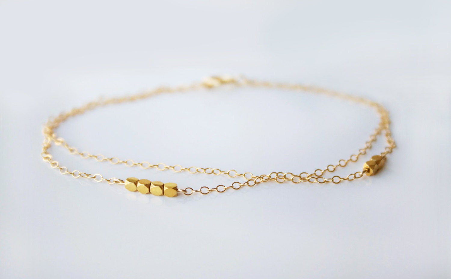 14k gold filled double layered bracelet with gold nuggets
