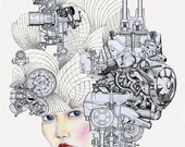 Print of Digital Illustration, Collage, Digital Collage Illustration, Art Print, Digital Drawing, The Man and the Machine