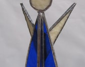 Stained Glass Angel Christmas Ornament 3D Cobalt Blue With Cream