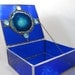 CIJ sale Cobalt blue stained glass jewelry box with blue agate slice lid