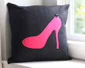 SALE 20.00  16"x16" Pink "If the Shoe Fits" felt pillow