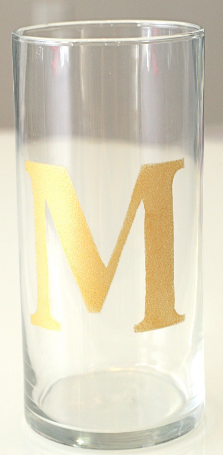 Gold Painted Monogramed Glass Vase
