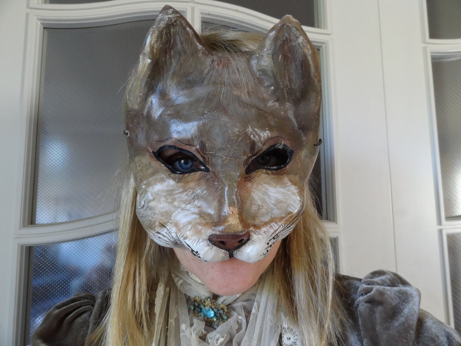 Halloween papier mache animal mask cat mask Catwoman