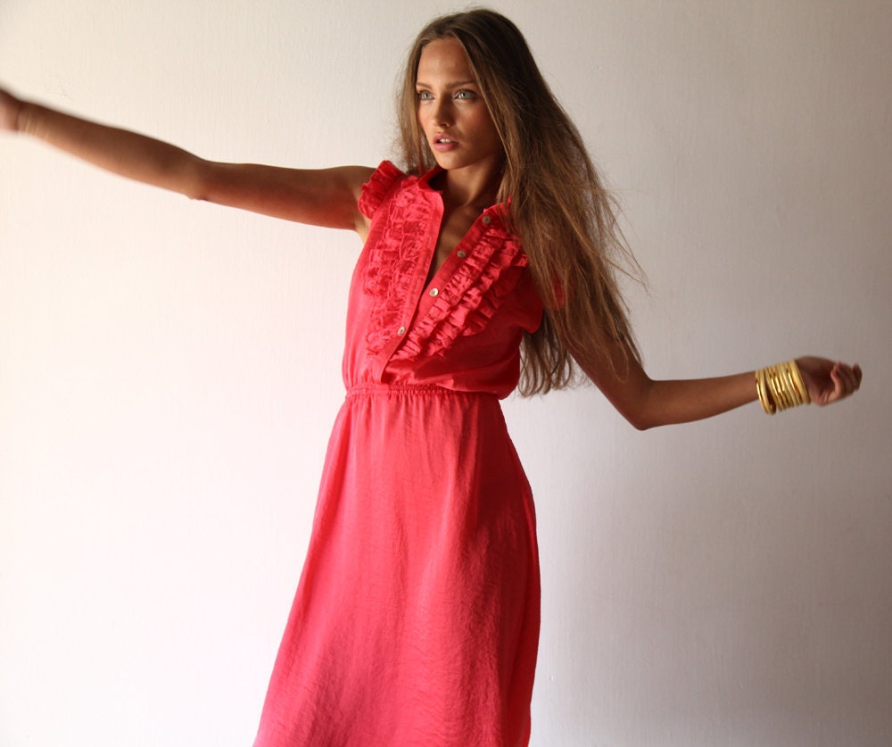 Coral , Women , Ruffle Dress , Pink Summer Dress