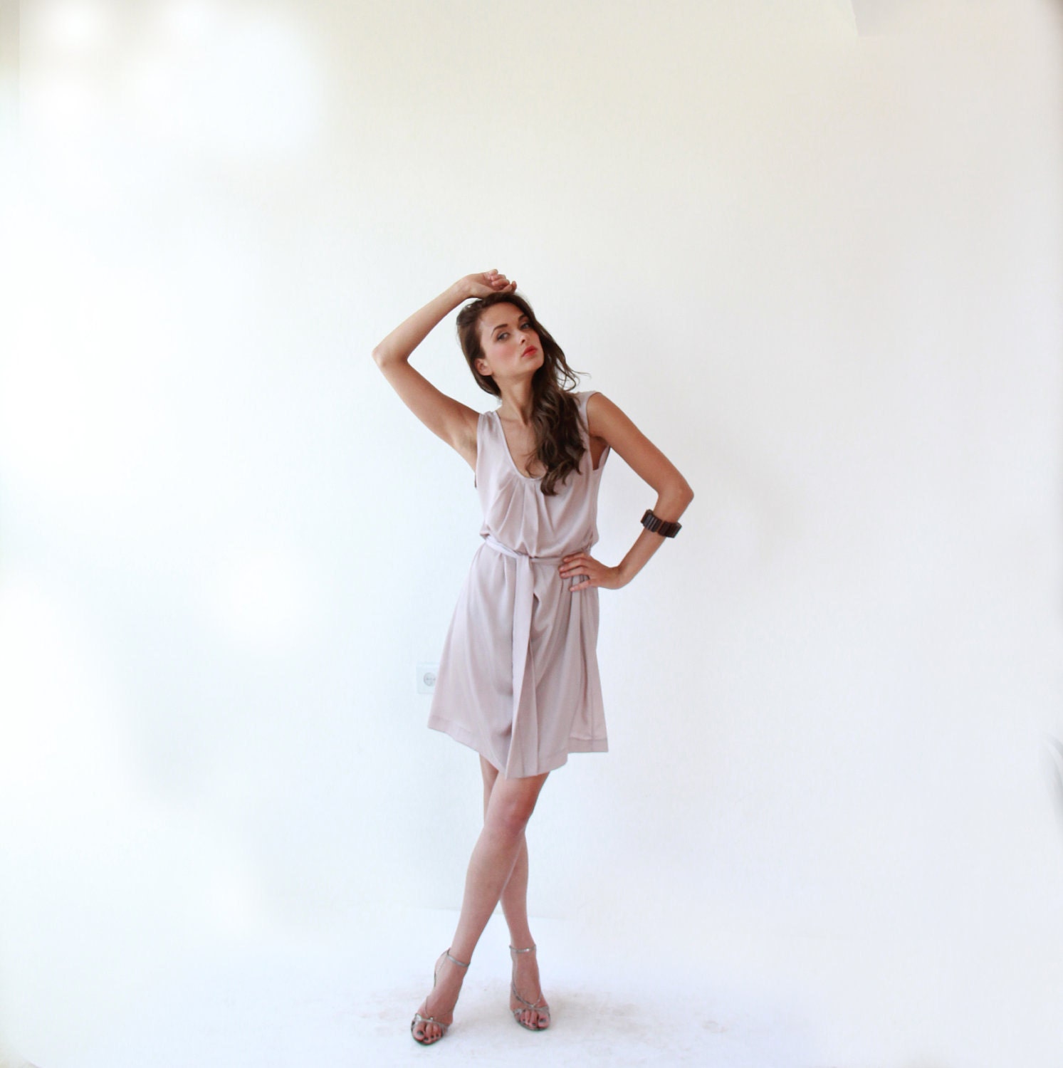 Women ,Pleated , Pearl Purple Dress