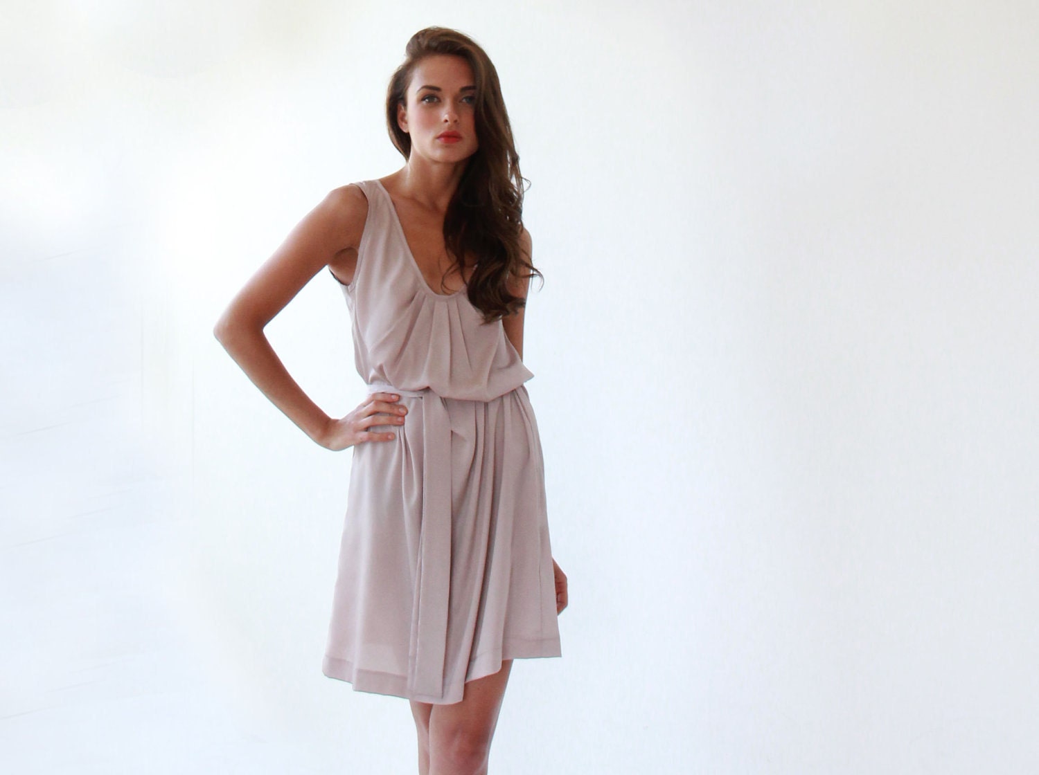 Women ,Pleated , Pearl Purple Dress