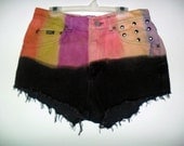 Vintage Tie Dye Rainbow Color Blocking High Waist Shorts