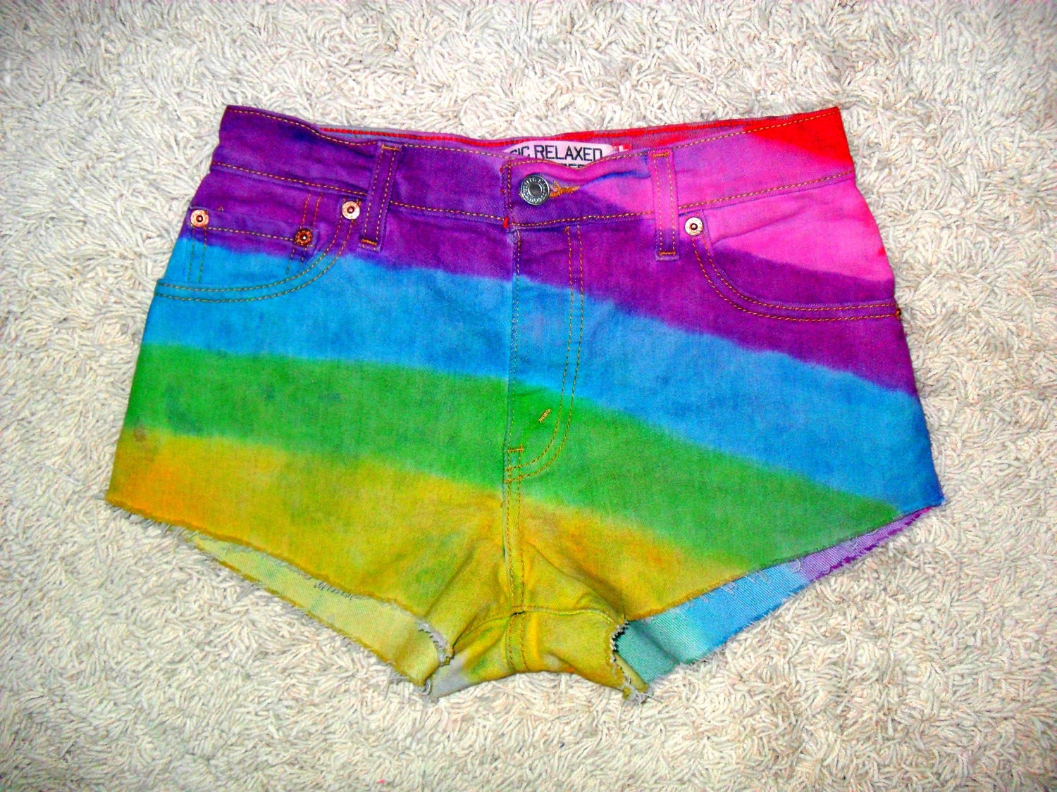 Rainbow Tie Dye  High Waisted Shorts VINTAGE LEVI