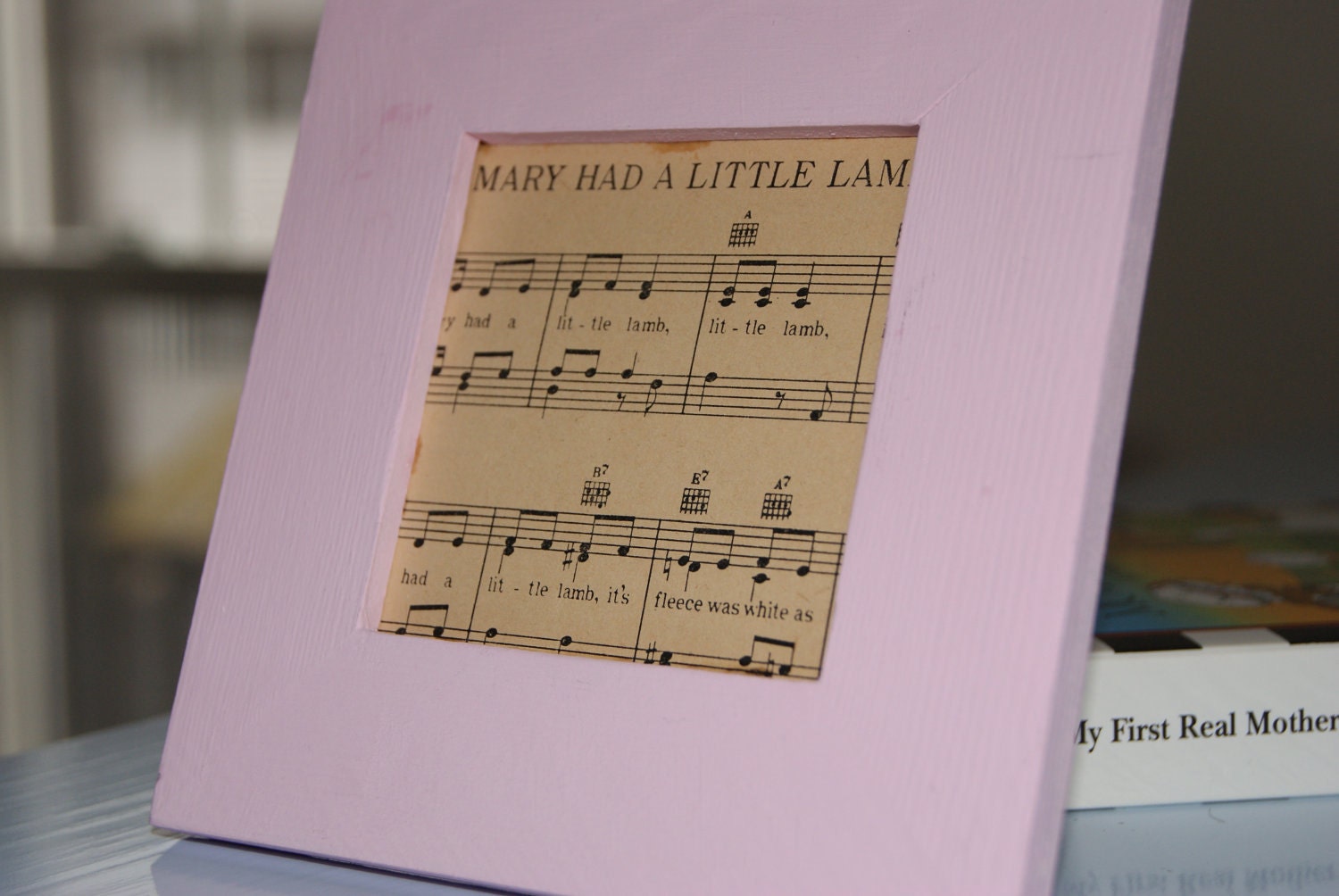 Pink Framed Vintage Music- "Mary Had a Little Lamb"- Unique Personalized Vintage Children's Room Decor