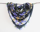 Lace Scarf, Black, Purple, Gothic Lace Scarf, Bohemian Accessories, Floral Lace
