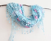 Floral Lacy Lace Wedding Scarf Something Blue Bridal Robin Egg Blue