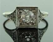 Antique Diamond Ring - 18k White Gold with Mine Cut Diamond