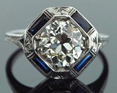 Antique Engagement Ring - 18k White Gold with 2 ct European Cut Diamond