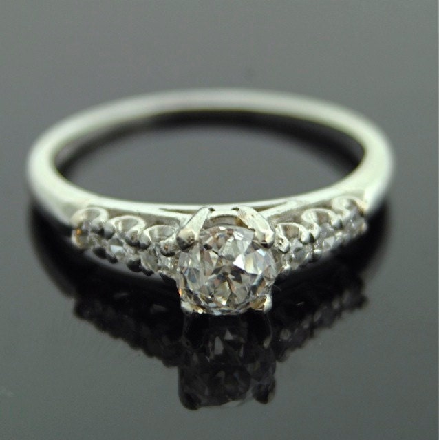 Platinum Diamond Ring - Antique Platinum Ring with Diamonds