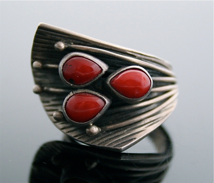 Coral Ring - Sterling Silver and Red Coral Ring