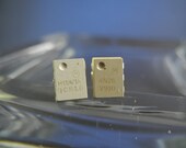 Square White Computer Chip Stud Earrings