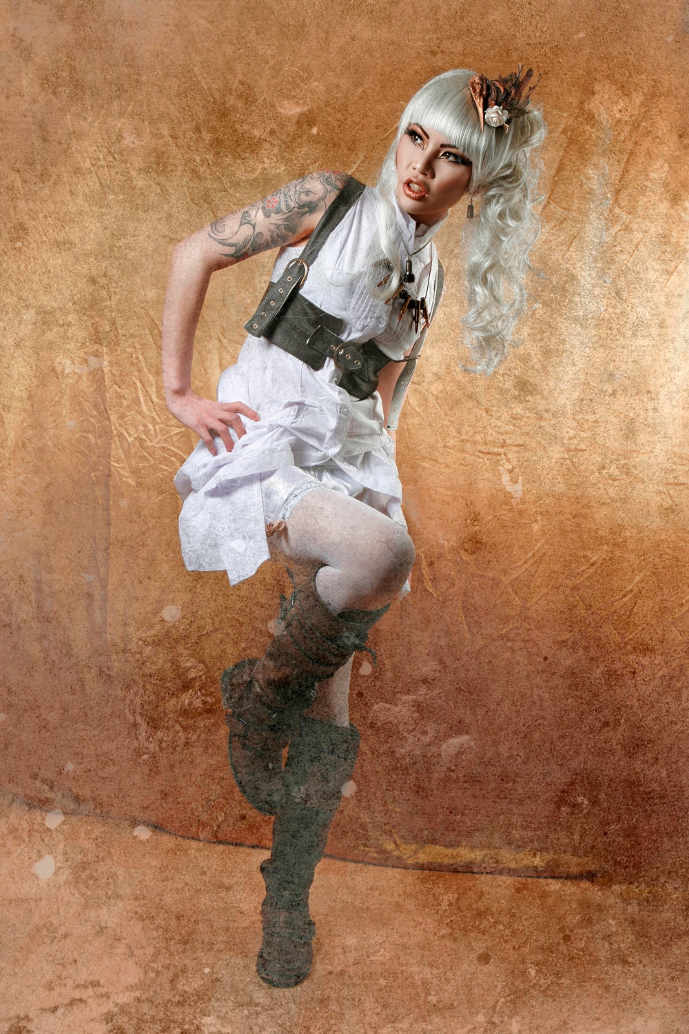 Steampunk leather underbust harness top