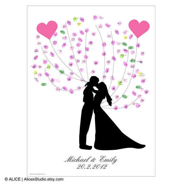 Kissing Wedding Couple Silhouette - Wedding Guest Book - 18x24in - 120-160 Fingerprints & Signatures - Free Gift with Purchase