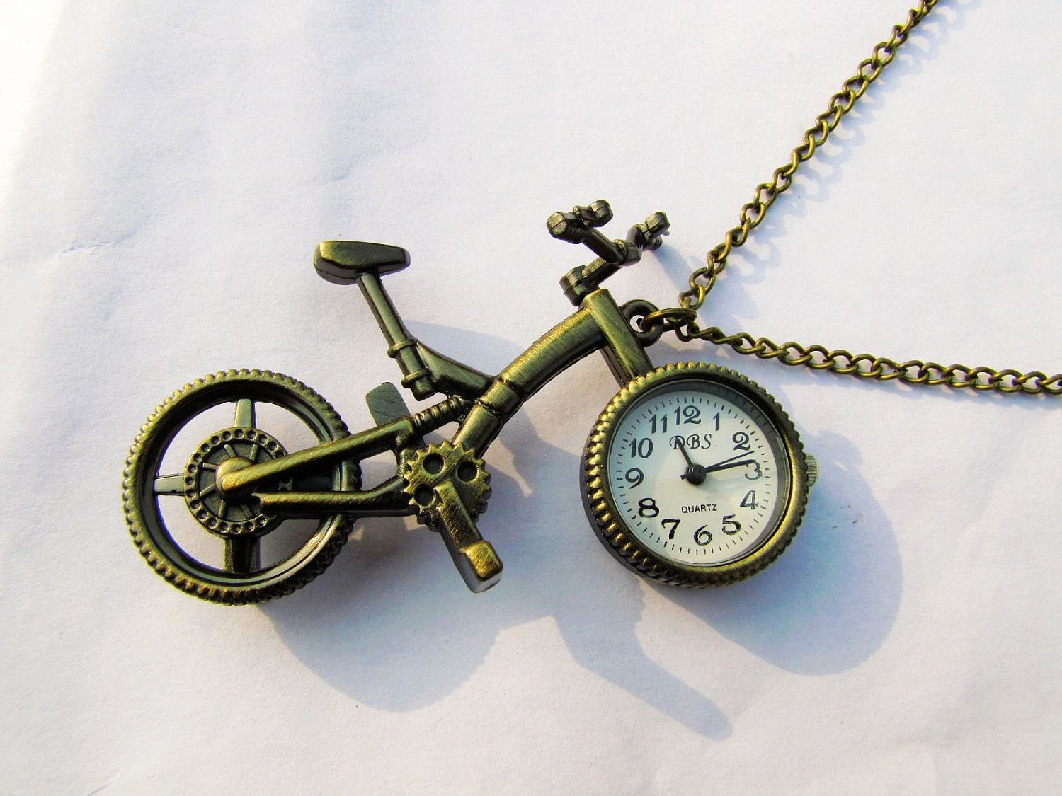 ancient vintage style bronze bike pendant pocket watch womens mens chain long necklace   HB02