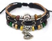 Soft Leather Bracelet Beads Bangle  Women Leather Jewelry Cuff Bangle Women Leather Bracelet 648A