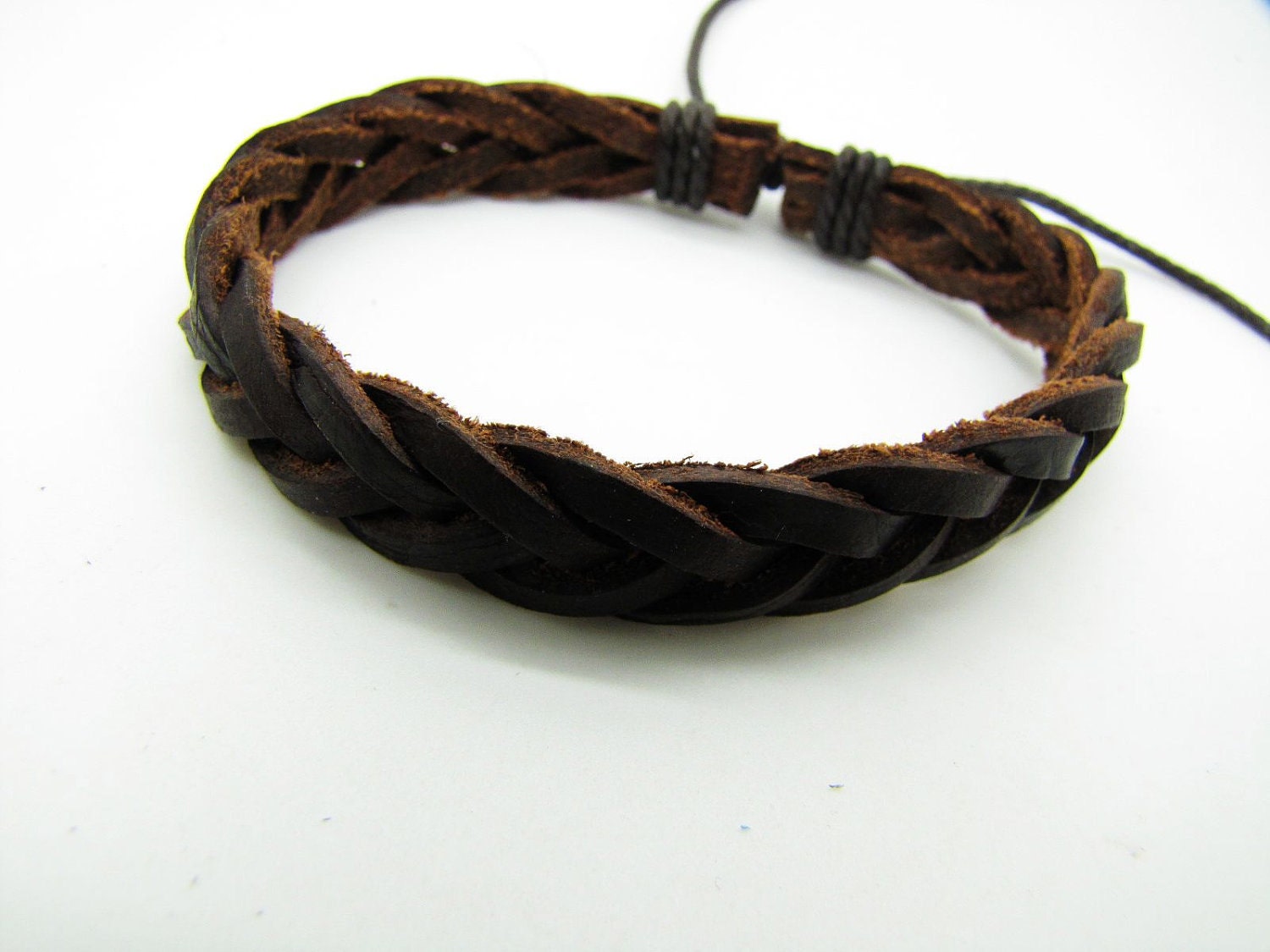 Real Soft Leather Woven Women Leather Bracelet, Men Leather Bracelet 1057A