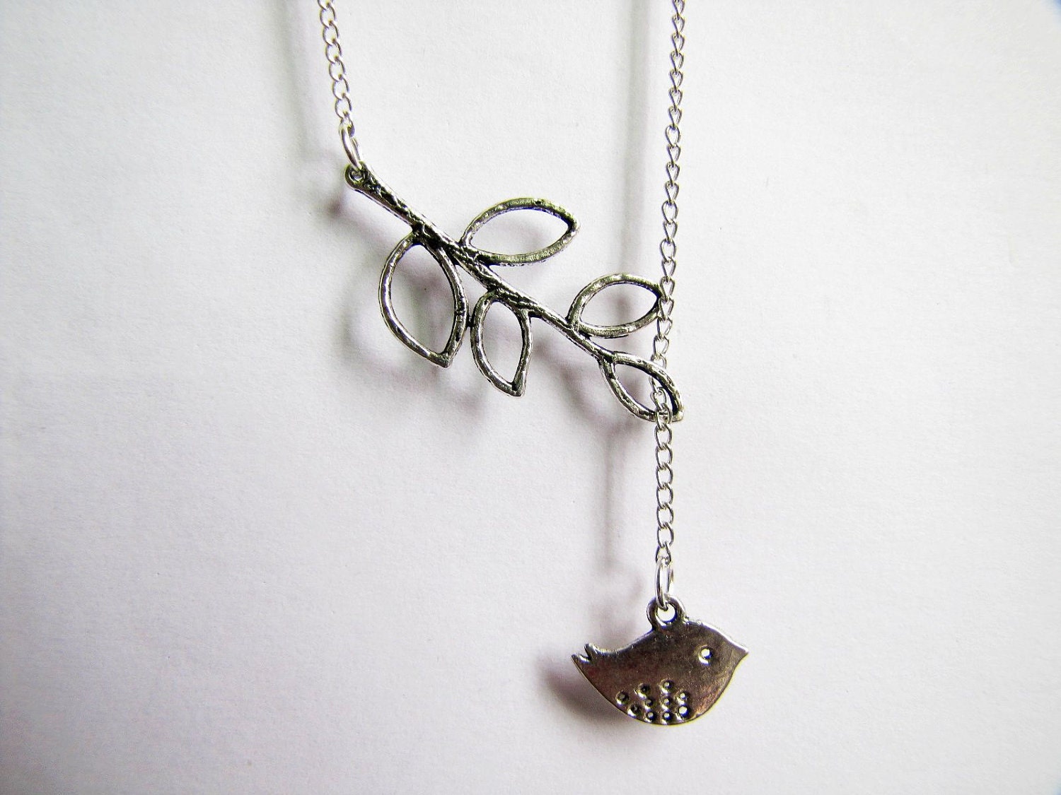 ancient vintage style silvery tree branch bird pendant women collarbone necklace XL36